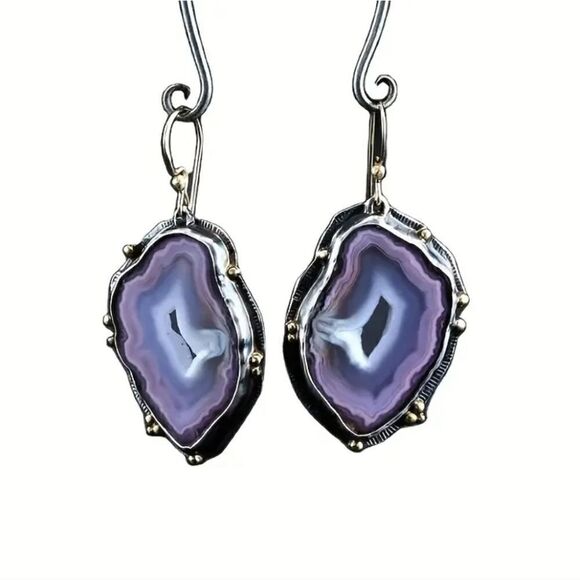 Stylish Drop Earrings Gold Plated Irregular Faux Purple Stone Pendant - Picture 3 of 6